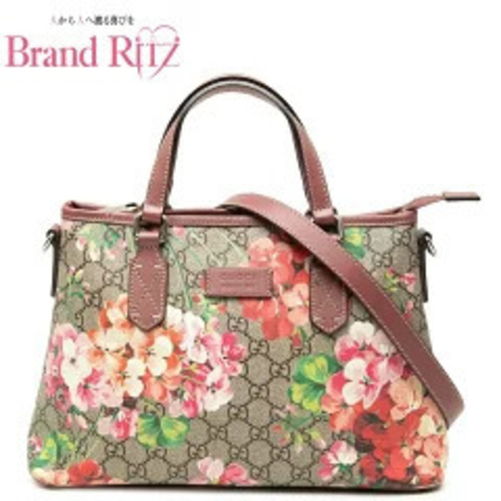 Gucci GG Blooms Leather 2Way Shoulder Bag Beige Pink